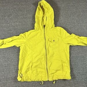 Eddie Bauer Womens Jacket Linen Cotton Size L Full Zip Hood Pocket Buckle Green‎